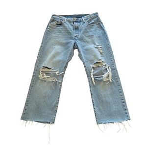 Levi's 501 Premium 90s Women's Light Wash Distressed Straight Leg Jeans Big E